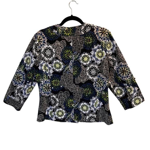 Chico's Black Floral Button Front Jackets Size Small Sequins Beaded Cotton - Picture 8 of 11